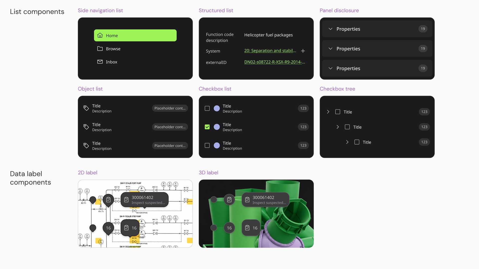 the pilot Data Label and List components