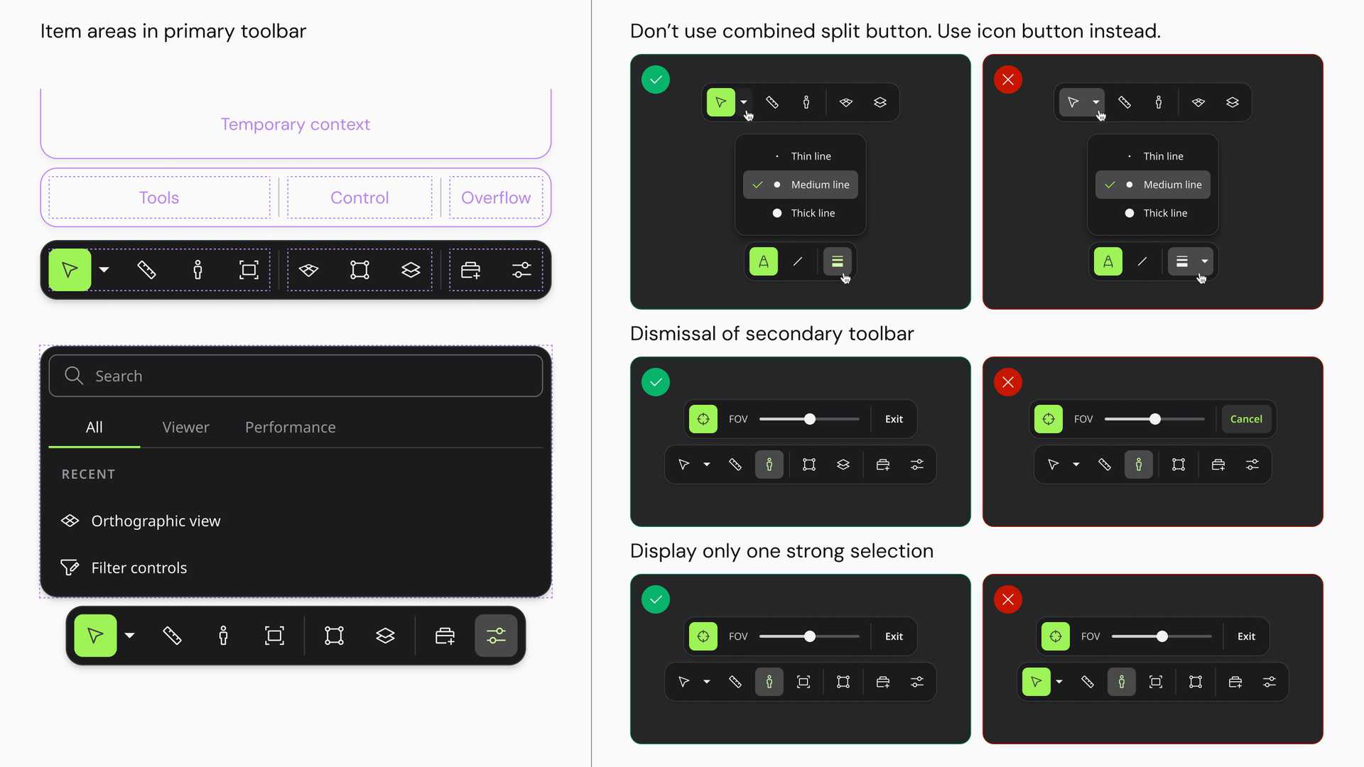 the toolbar pattern, with tool groups and their expected behaviour