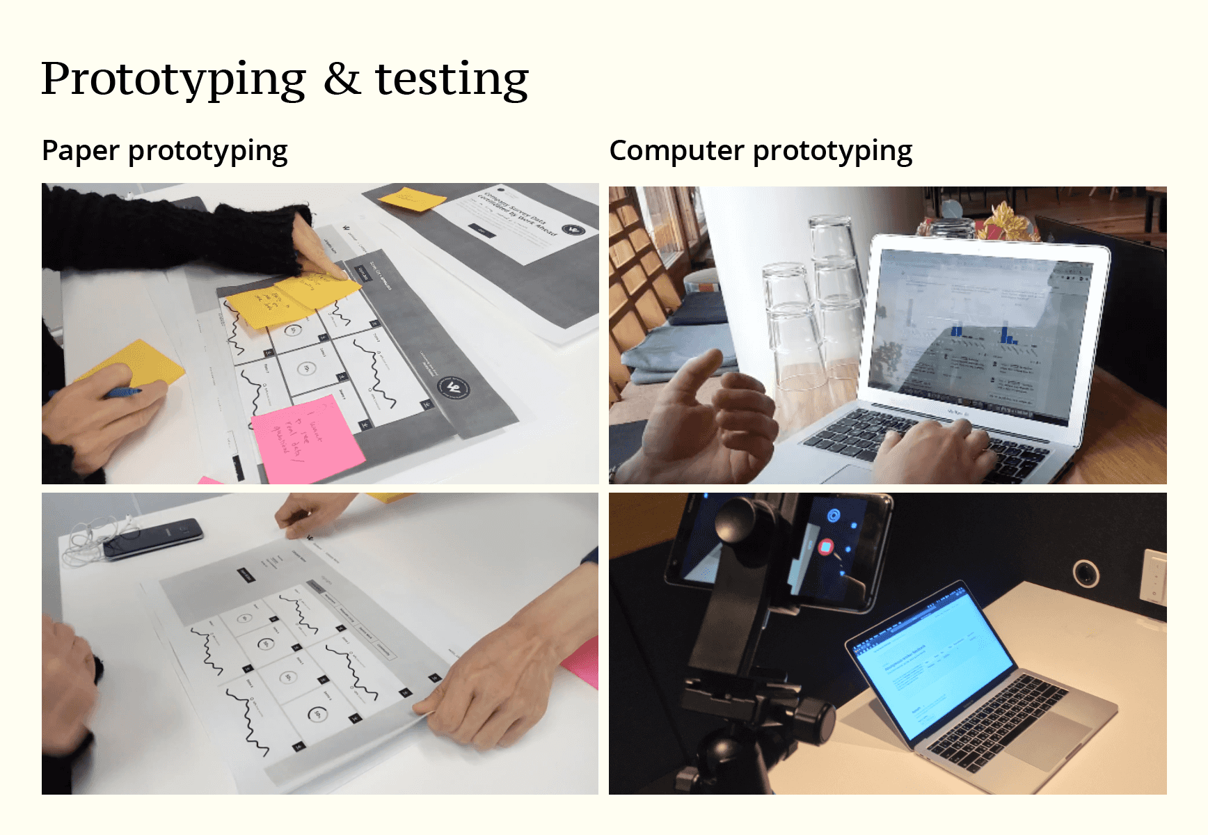 Prototyping and testing: the thesis employed the methods in user-centered design, but try to shift the focus from usability to capability.