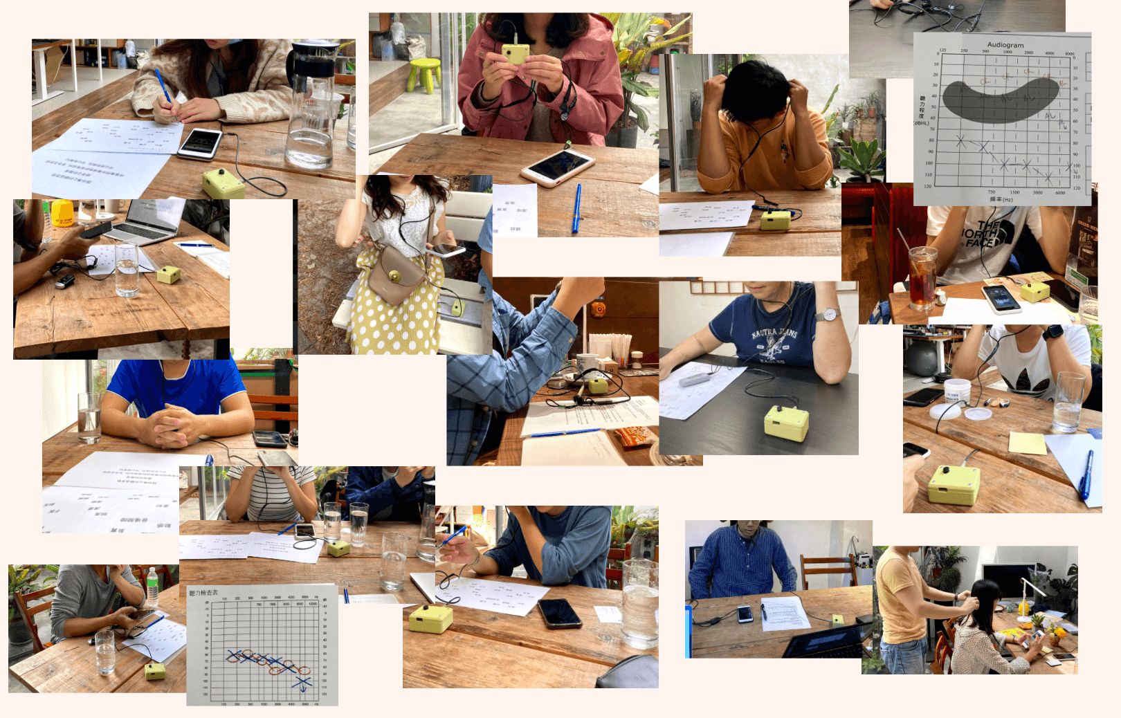 A glance at the interview and mockup tests we did with the hard-of-hearing users. We iterated and recruited participants with the different hearing conditions to gather feedback and insights