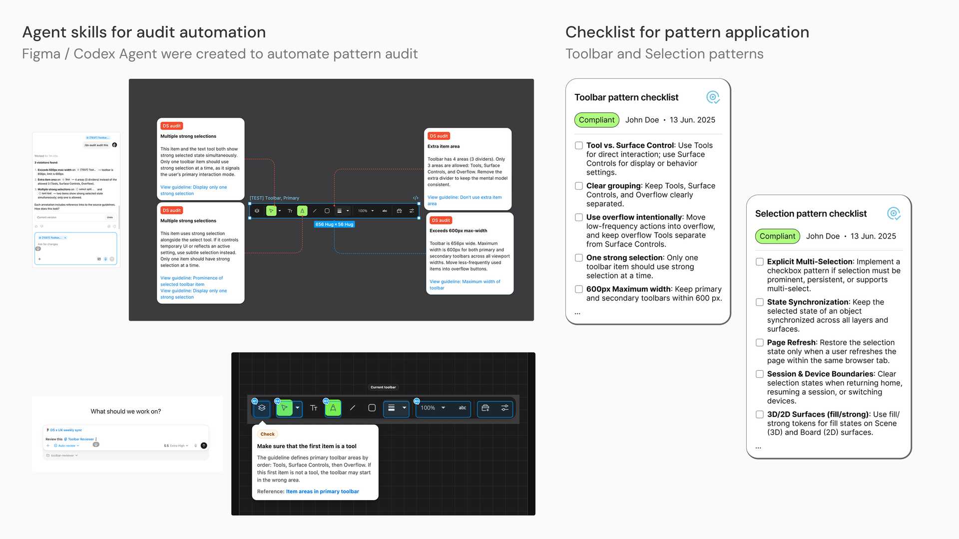 checklists and agent skills applied to a design under review