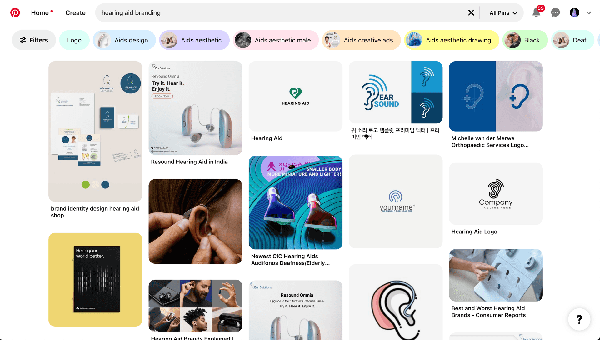 Even on Pinterest, the keywords related to hearing aid return clinical, medicalised, and utilitarian design to you